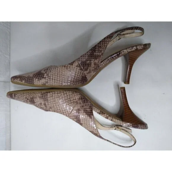Calvin Klein DAY Women's 9.5 Snake Print Pointed Toes Slingback Brown Tan Heels - Picture 5 of 9